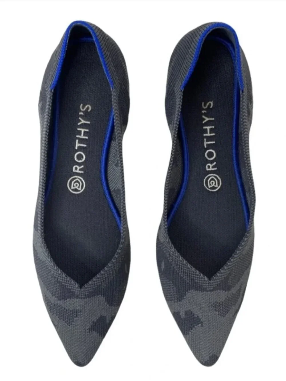 Rothy’s Point Camo Gray Black Flats Pointed Toe Size 8.5